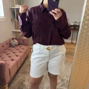 Laundry by Shelli Segal Burgundy Long Sleeve Shirt with Fringe Trim L